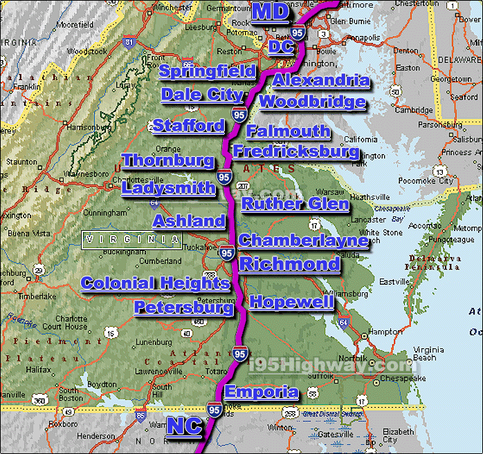 Interstate 95 VA Driving Distance