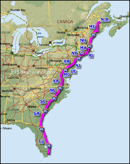Interactive Interstate 95 State Web Site Map